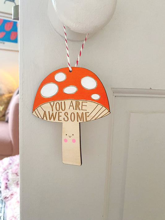 Toadstool hand-painted wooden decoration