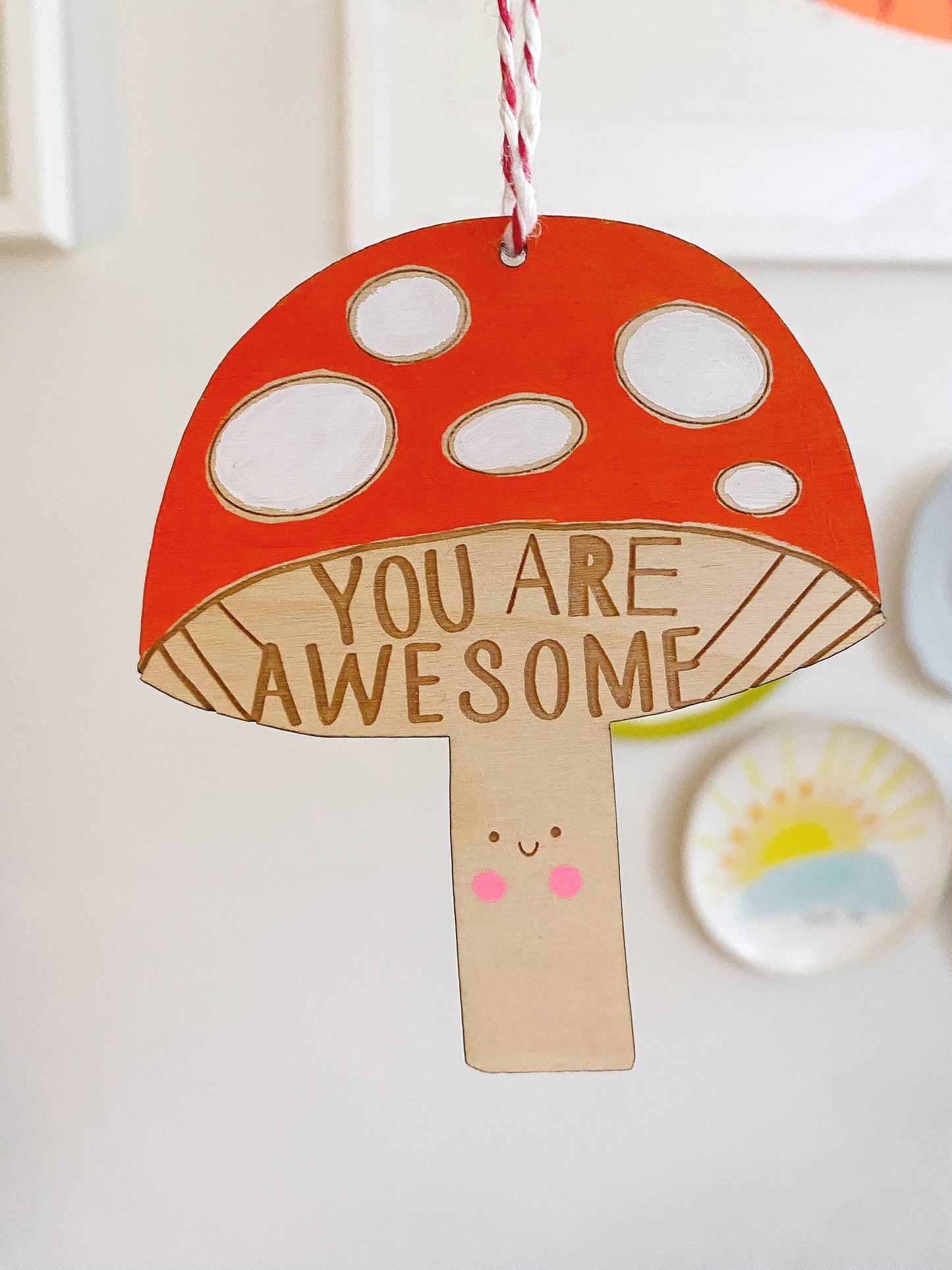 Toadstool hand-painted wooden decoration