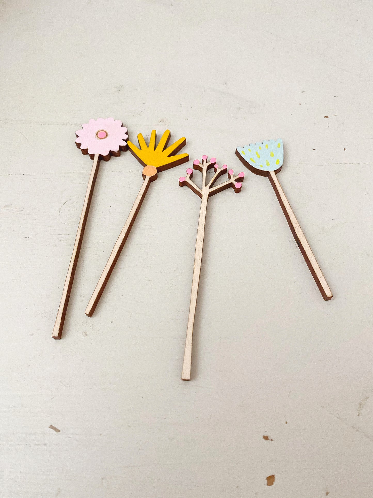 Hand-painted wooden wildflower stems