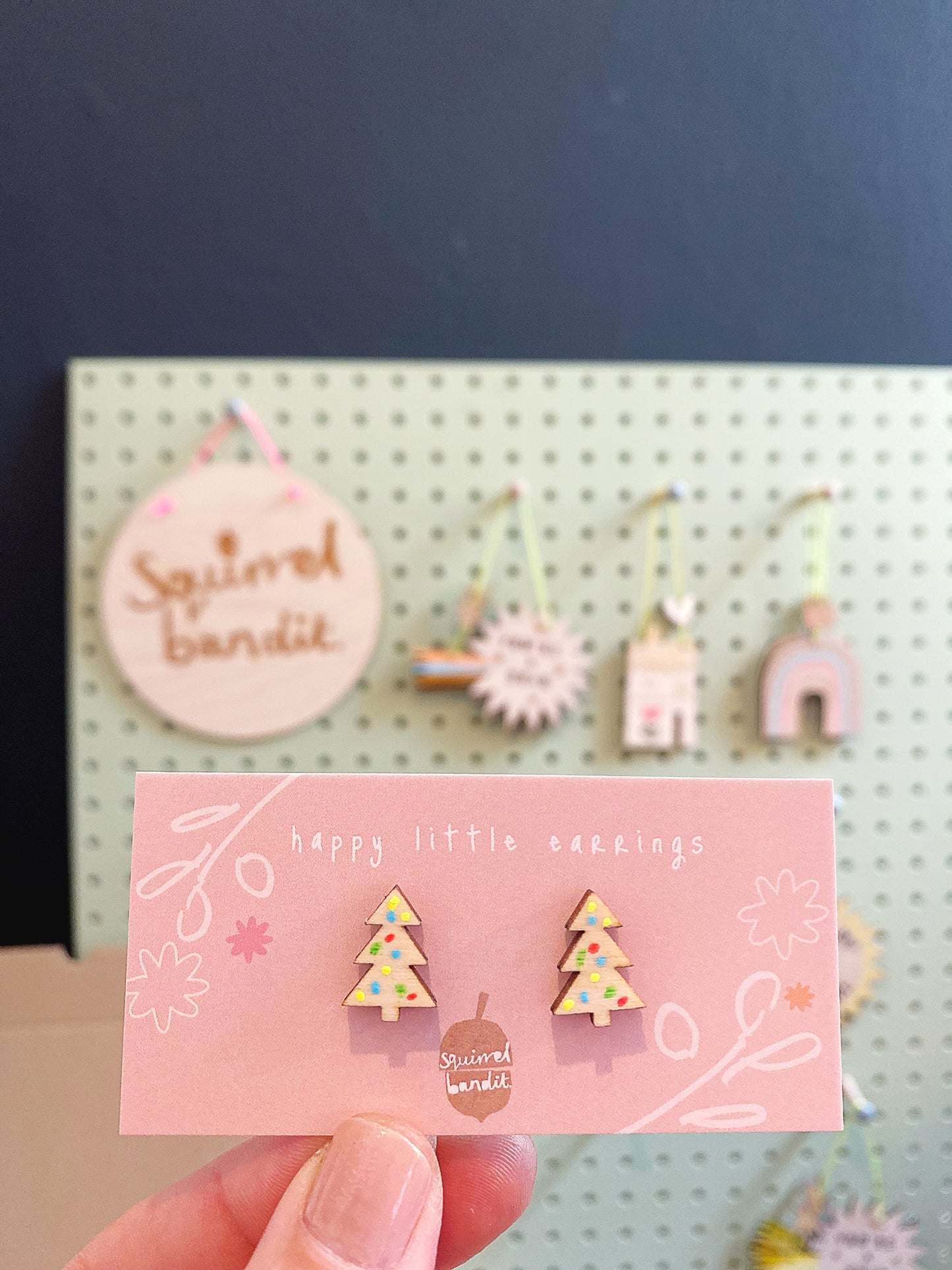 Wooden christmas tree earrings