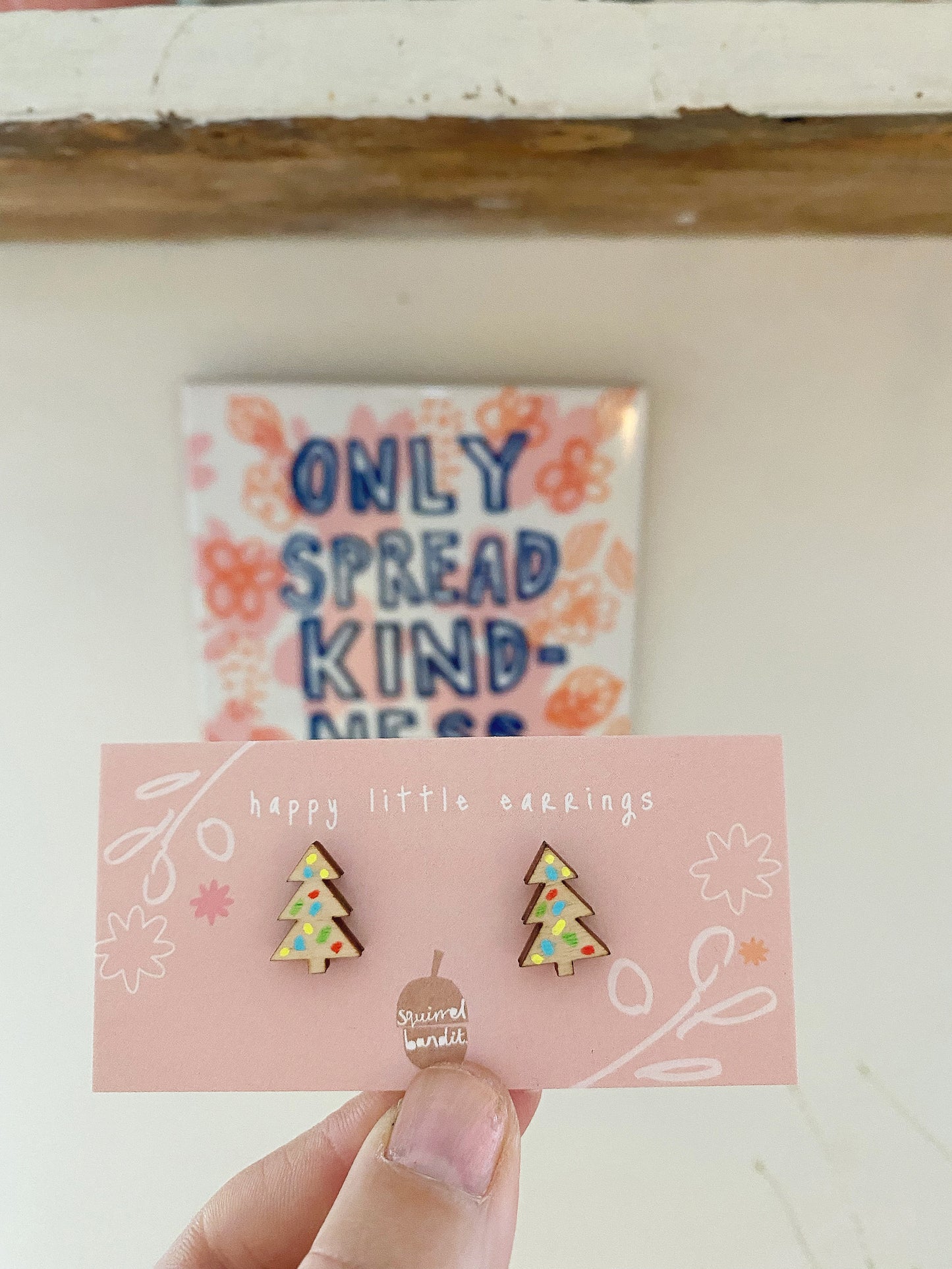 Wooden christmas tree earrings