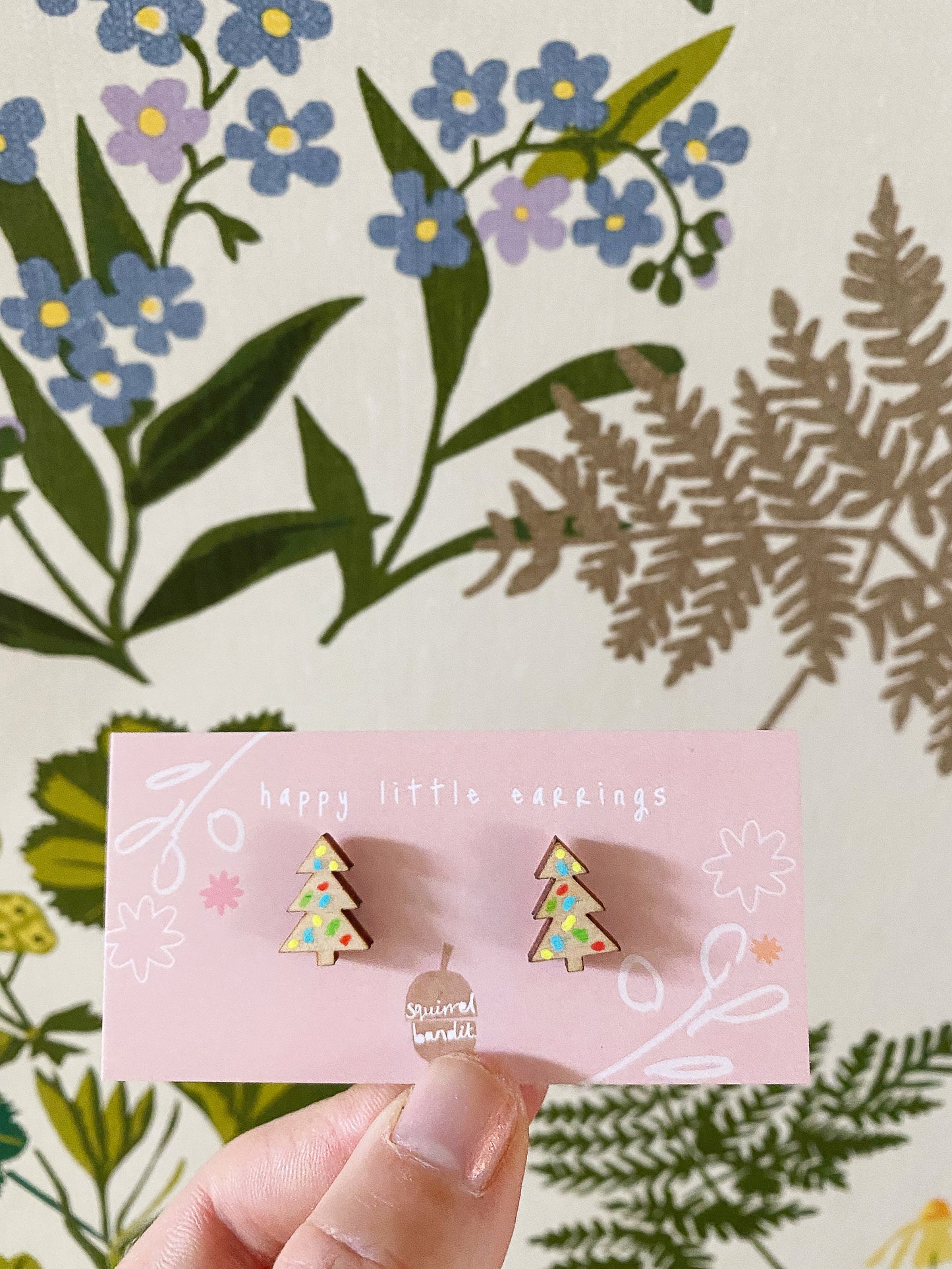 Wooden christmas tree earrings