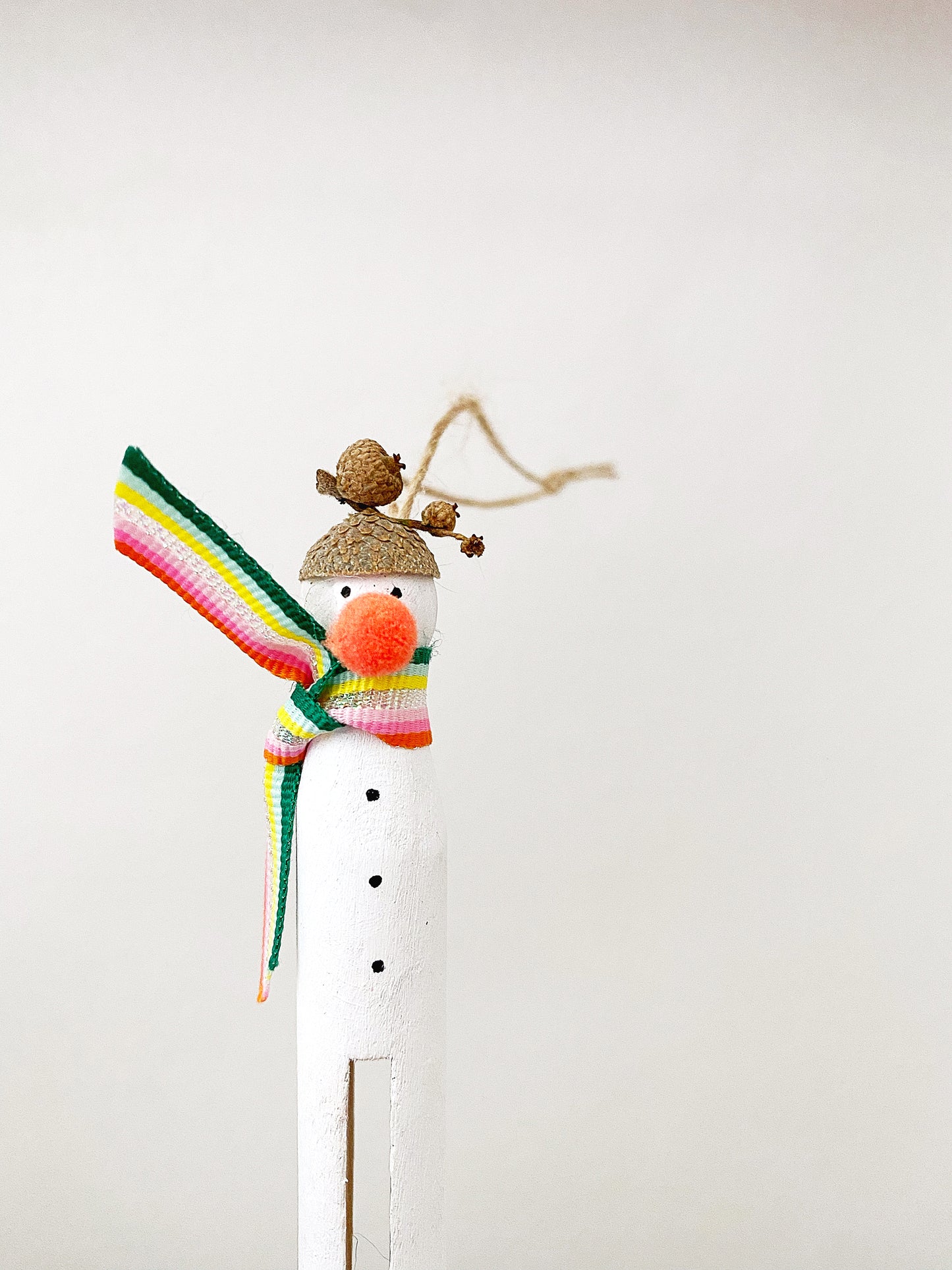 Hand-painted wooden snowman peg christmas decoration