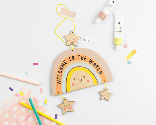 Welcome to the world new baby wooden keepsake