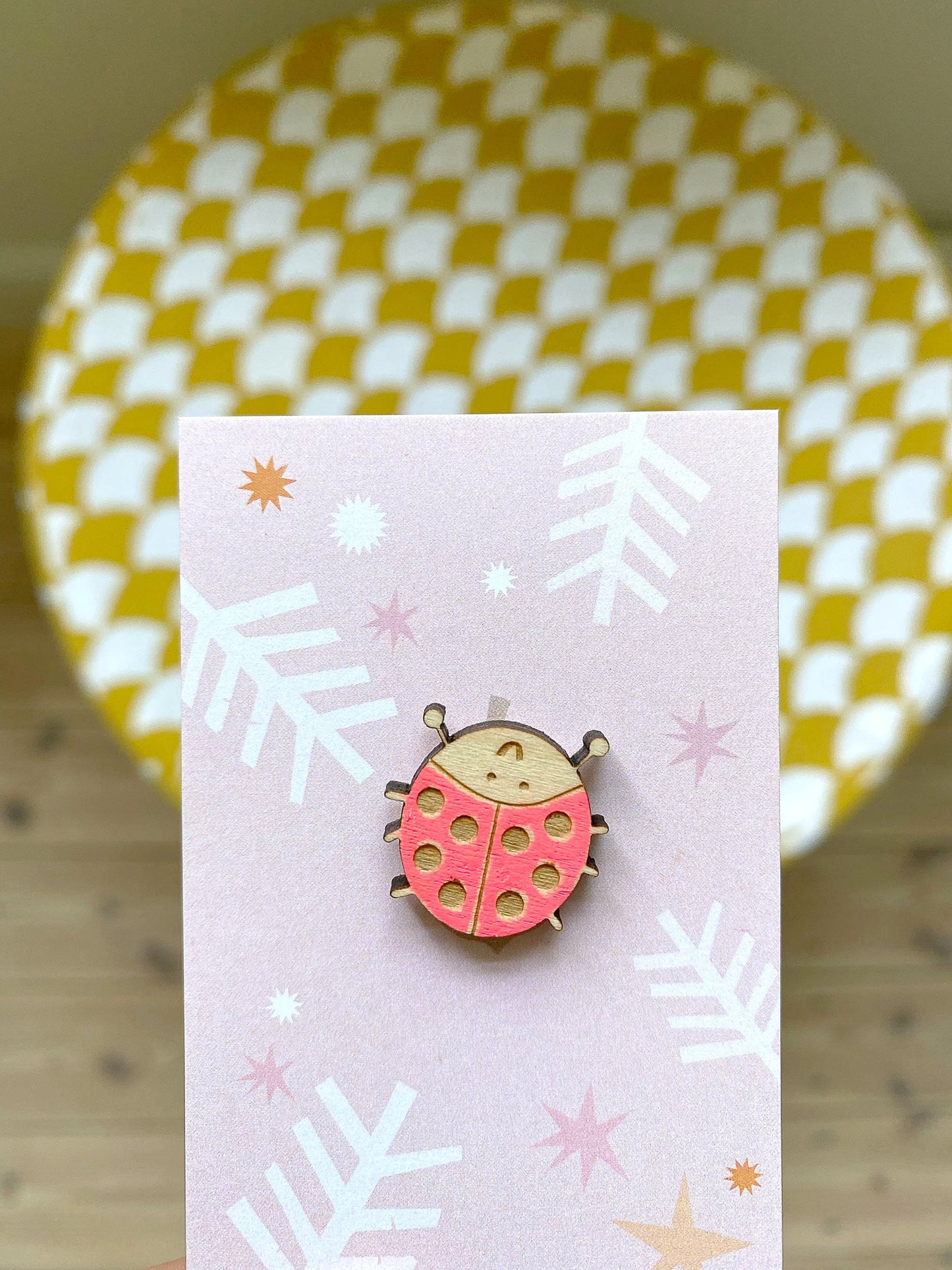 Hand-painted ladybird wooden pin badge