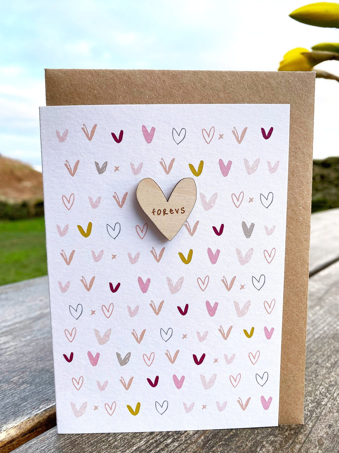 Forevs wooden heart greeting card