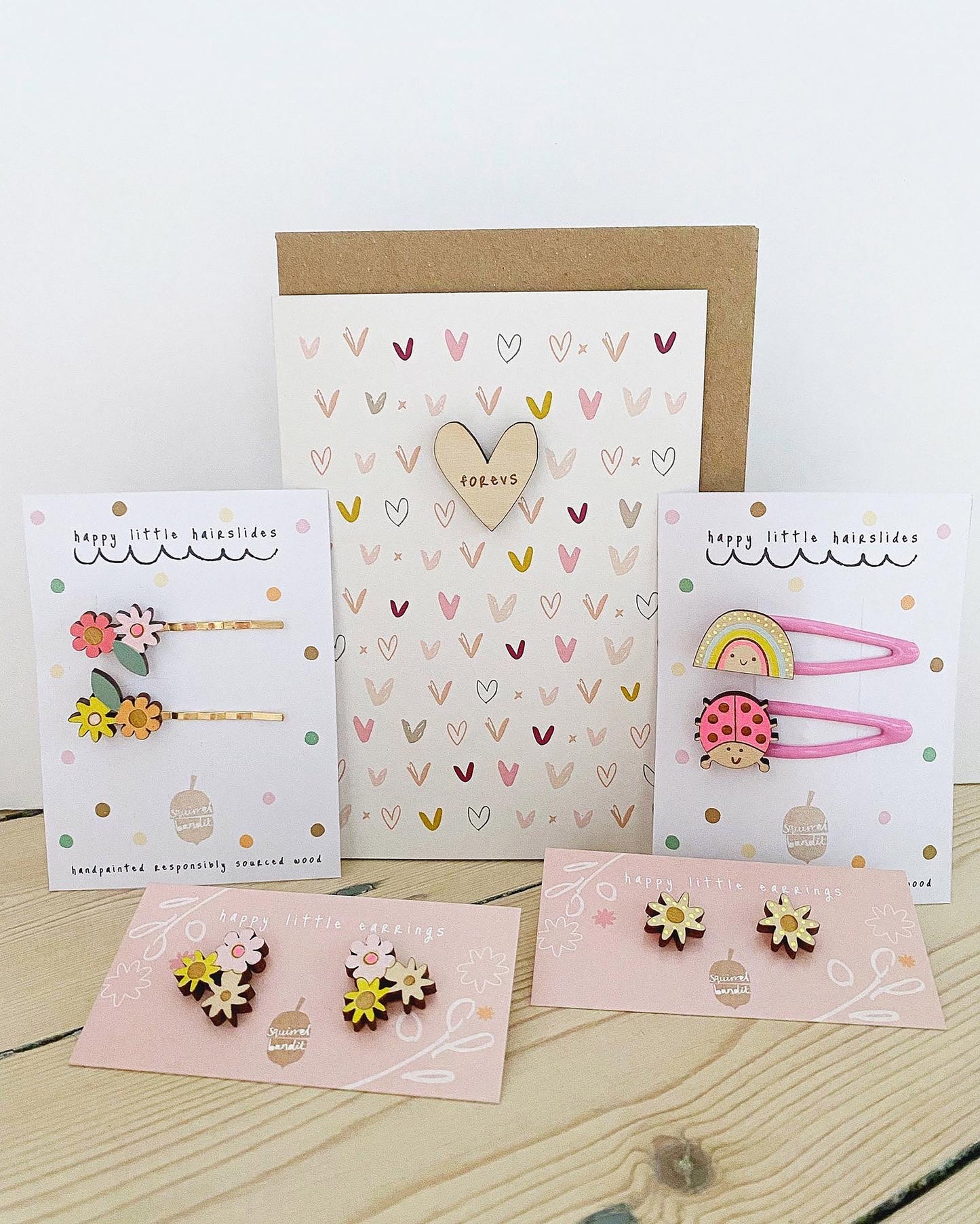 Hand-painted pretty wooden floral hairslides