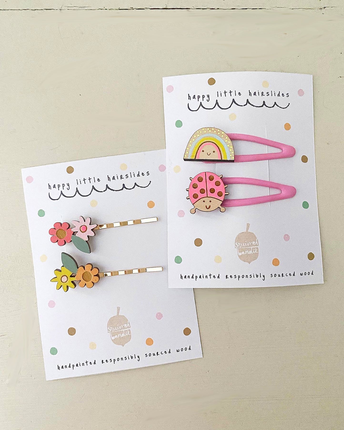 Hand-painted pretty wooden floral hairslides