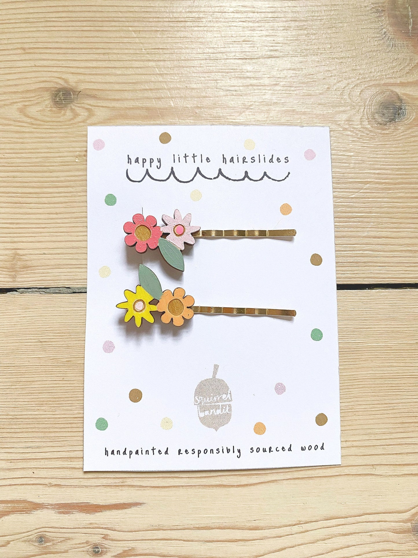 Hand-painted pretty wooden floral hairslides