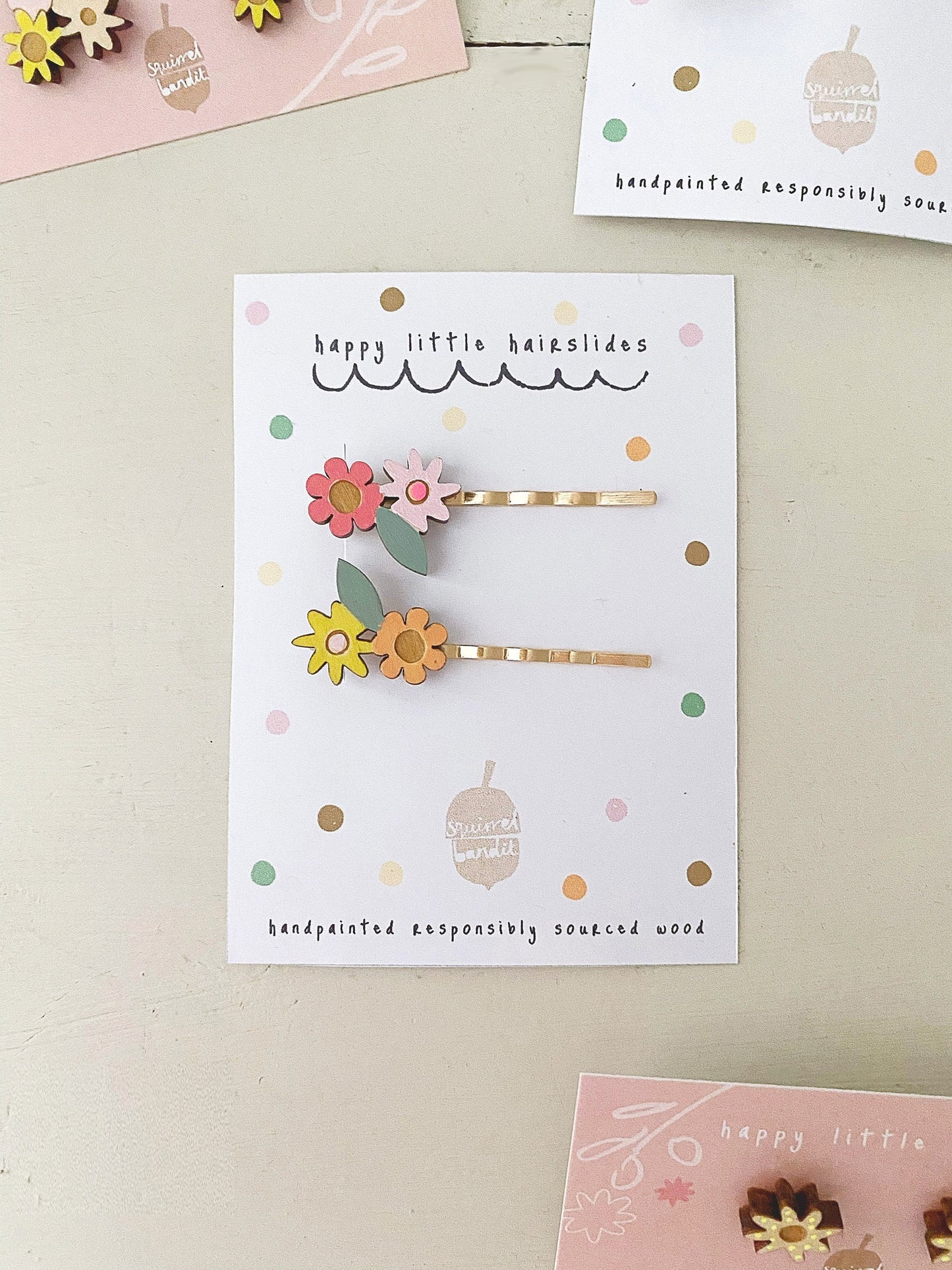 Hand-painted pretty wooden floral hairslides