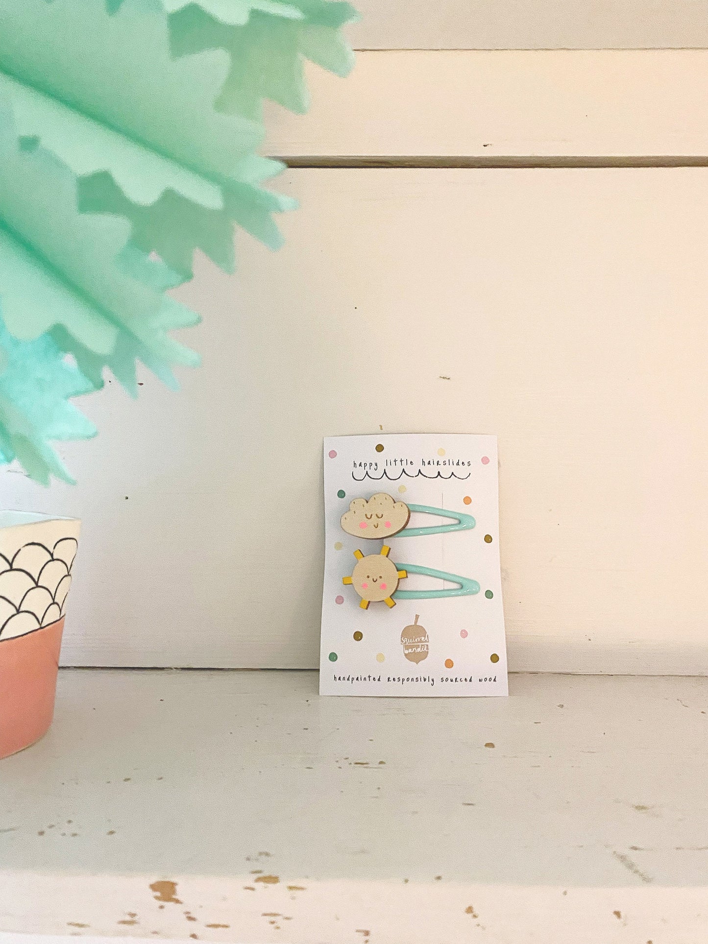 Smiley sunshine and cloud handpainted wooden hairclips